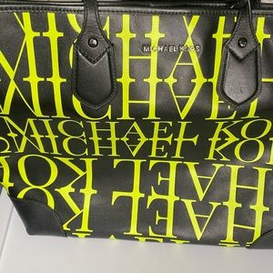 Michael kors black and lime green tote bag/ wallet